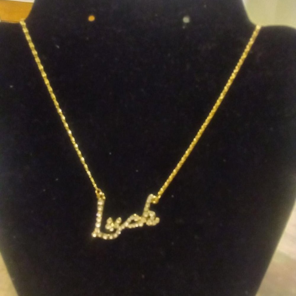 GOLD TONE CRYSTAL LUCK NECKLACE - Picture 3 of 9